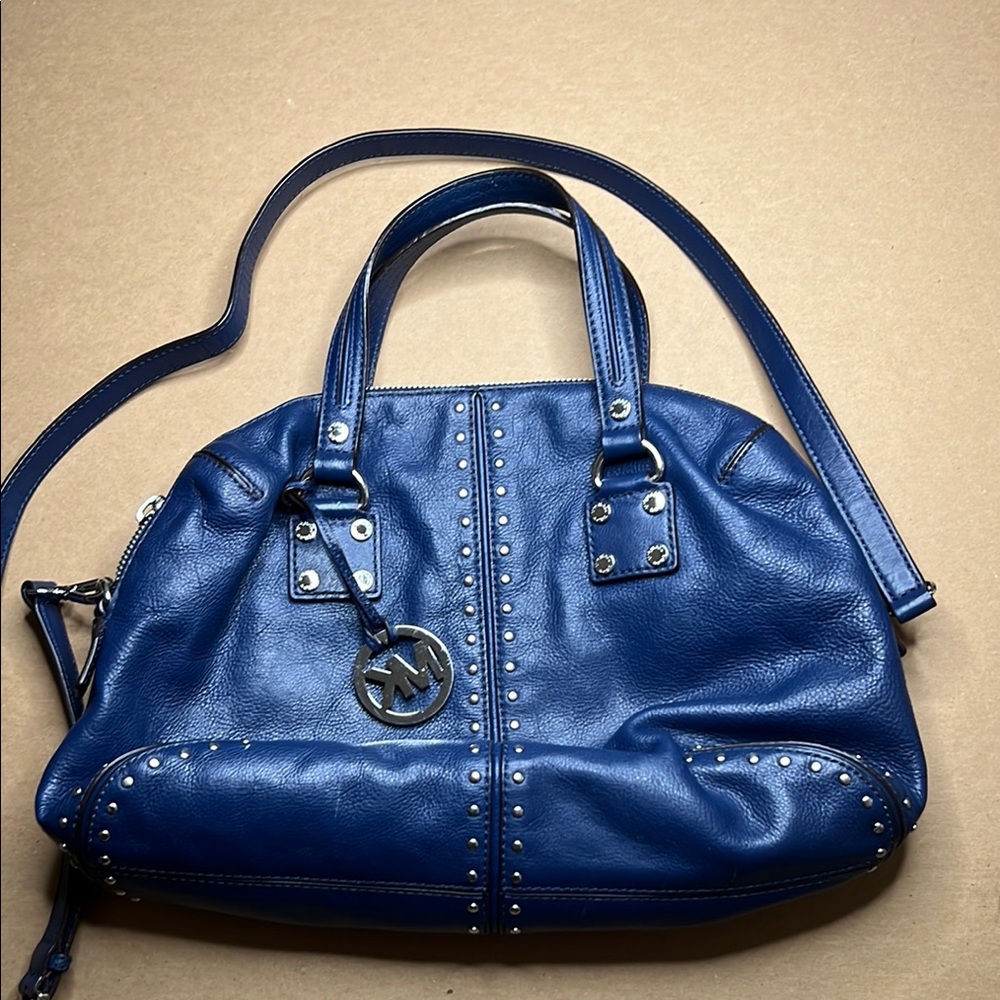 Michael Kors Blue Leather Handbag with Silver Hardware